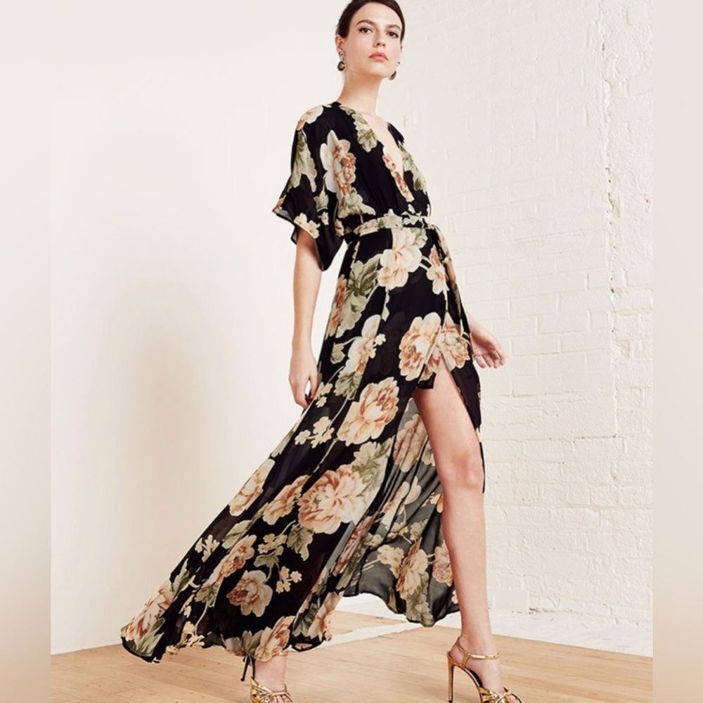 Reformation Winslow Black Floral Maxi Dress